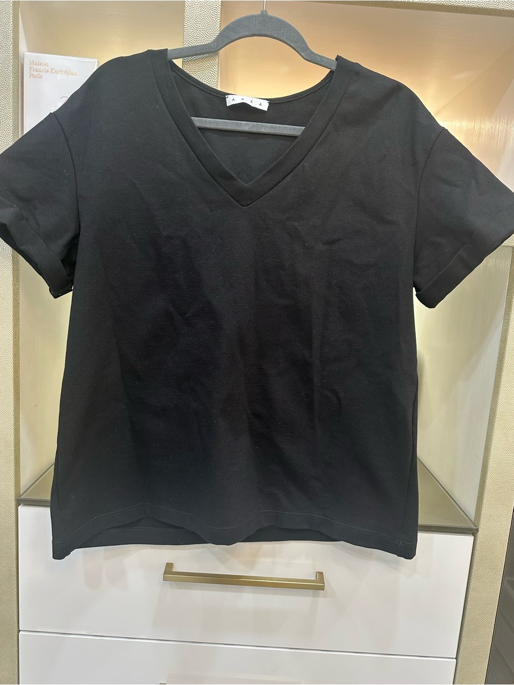 AREA Black Short Sleeve Tee with Crystal Flower Size large - Picture 6 of 7